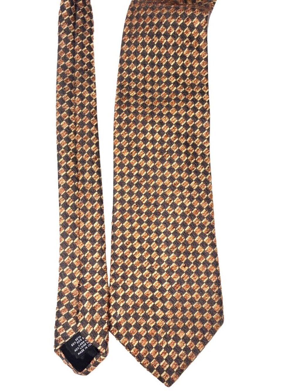 Hugo Boss knit Checkered Silk & Wool Tie Brown & Gold Made In Italy